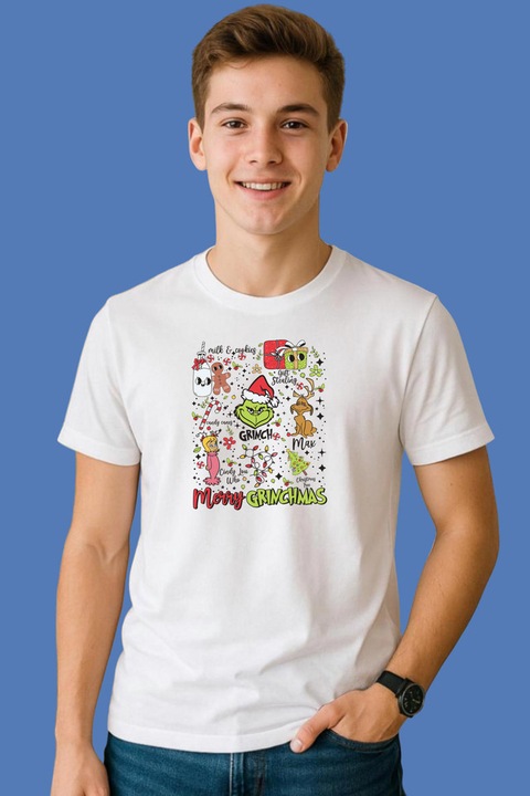 Tricou Barbat Retro Christmas Grinch And Friend Merry Grinchmas, Alb