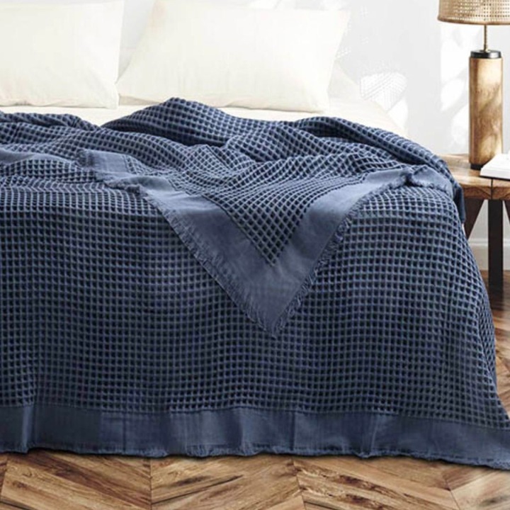 Waffle takaró, 100% pamut, 240x260 cm, Majoli by Bahar Tekstil, Optimus Storm Kék