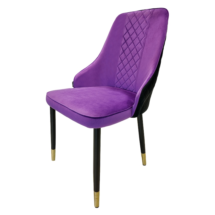 Scaun DENVER Modena mov/negru, catifea, picioare metalice negre cu terminatii aurii, 47x59x90cm