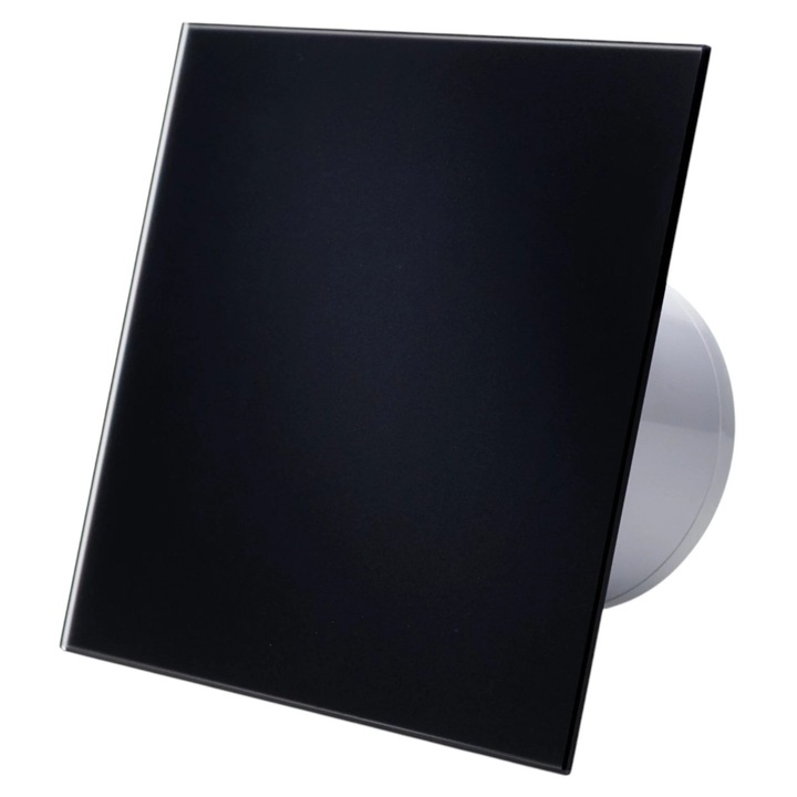 Ventilator de baie Ecovent DECORA SMART, Ø125, Super Silent, Senzor Umiditate, Timer, Panou sticla, Clapeta antiretur, Debit 140 m3/h, Garantie 5 ani, Negru Mat