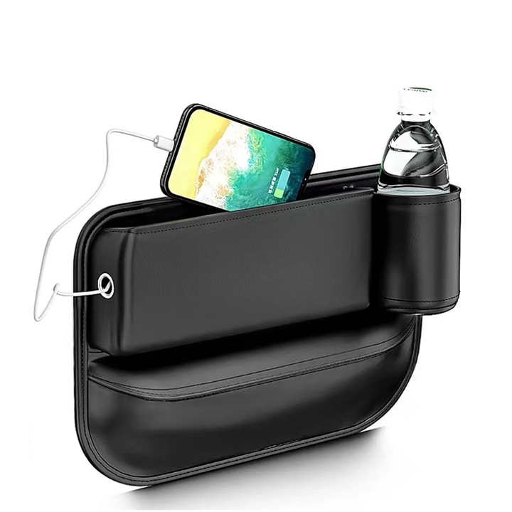 Organizator auto, piele ecologica, impermeabil, depozitare accesorii, negru