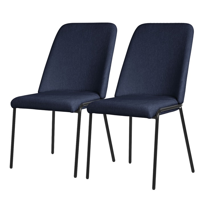 2x ML-Design étkezőszék, kárpitozott, sötétkék színű, fém lábak, háttámla, modern-időtlen design, elegáns és sokoldalú ergonomikus bútor konyhába és nappaliba