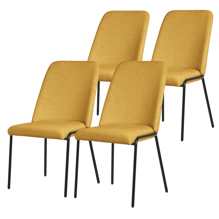 4x ML-Design étkezőszék, kárpitozott, mustár színű, fém lábak, háttámla, modern-időtlen design, elegáns és sokoldalú ergonomikus bútor konyhába és nappaliba