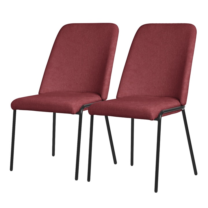 2x Scaune de sufragerie ML-Design rosu tapitat, picioare din metal, spatar, design modern-atemporal, mobilier ergonomic elegant si versatil pentru bucatarie si living