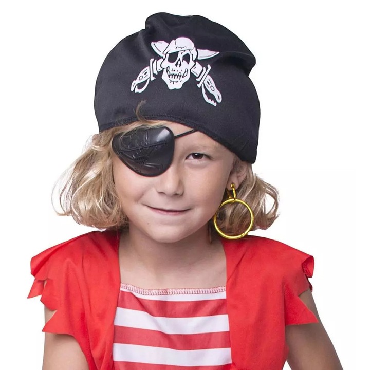 Set accesorii pirat, ARPEX, cercei aurii, bandana cu craniu, dimensiune universala