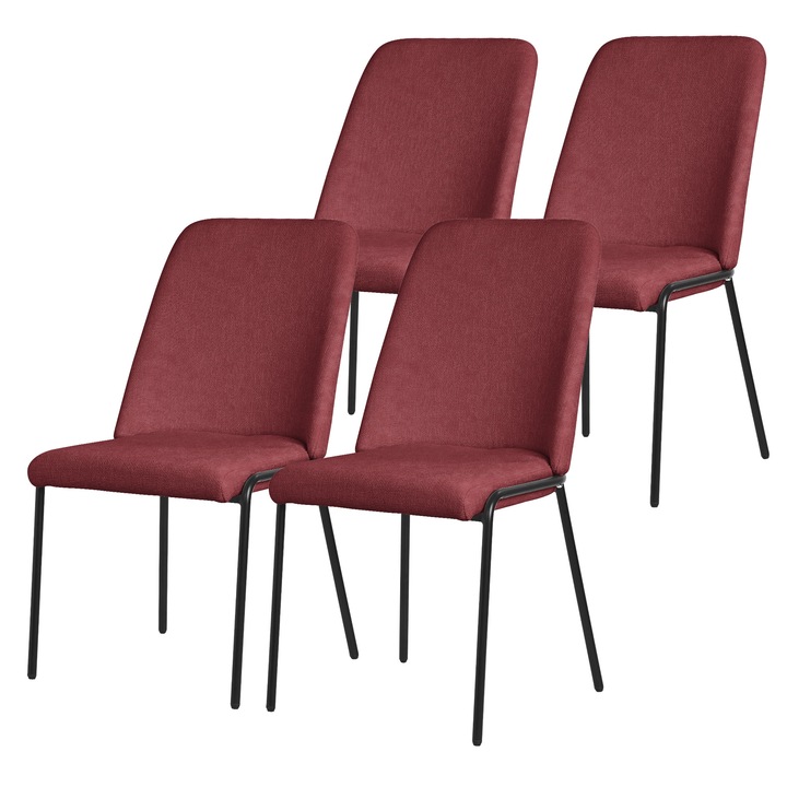 4x ML-Design piros kárpitozott étkezőszék, fém lábakkal, háttámlával, modern-időtlen design, ergonomikus elegáns és sokoldalú bútor konyhába és nappaliba