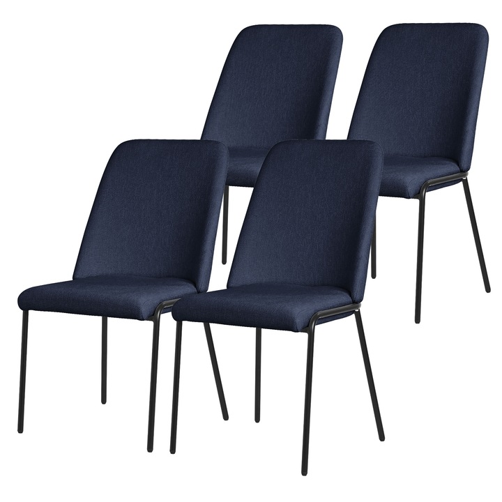 4x ML-Design étkezőszék, kék, fém lábakkal, háttámlával, modern-időtlen design, ergonomikus, elegáns és sokoldalú bútor konyhába és nappaliba