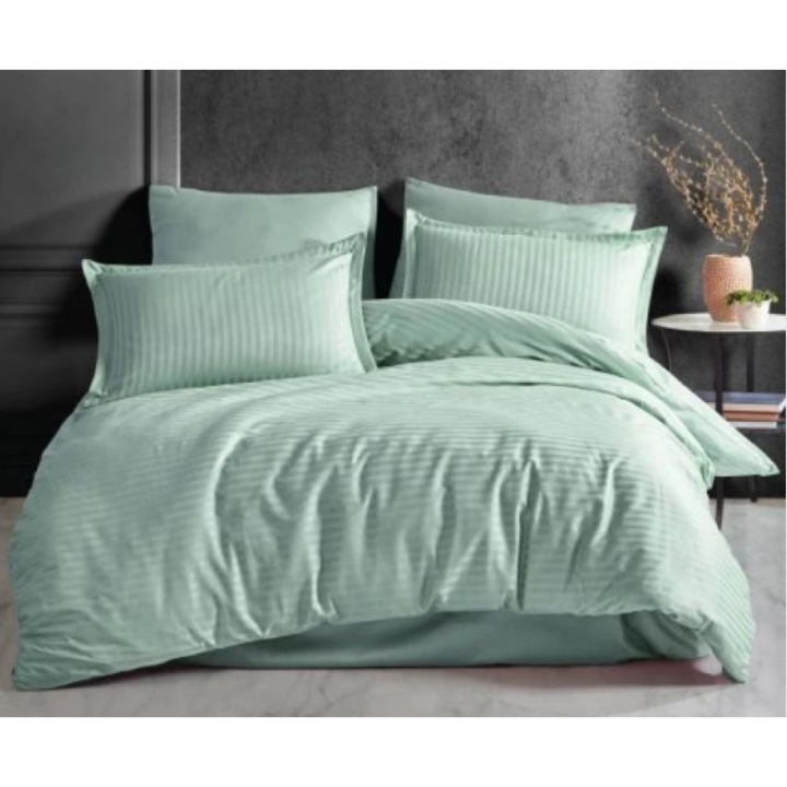 Lenjerie de pat damasc gros cu elastic pentru saltea de 180x200cm, Bumbac 100%, Super Elegant Pucioasa, 4 piese, Verde Menta