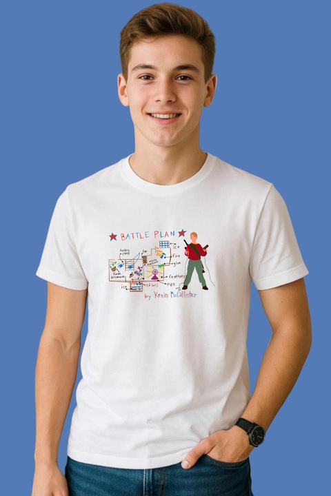 Tricou Barbat Home Alone Battle Plan Christmas, Alb