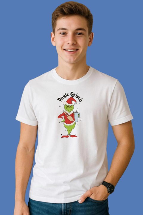 Tricou Barbat Basic Grinch Retro Whoville University Digital, Alb