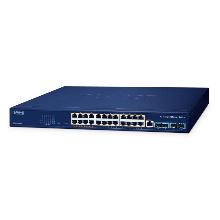 Switch Ethernet Planet Layer 3, 8-Port 10/100/1000T, 16-Port 10/100/1000T, 4-Port 10G SFP+, GS-6311-24HP4X
