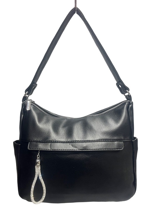 Дамска чанта, естествена кожа, черна, през рамо, crossbody