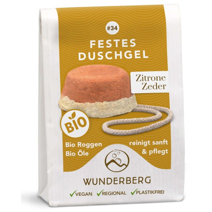 Bio szilárd tusfürdő citrommal és cédrussal, 80g Wunderberg