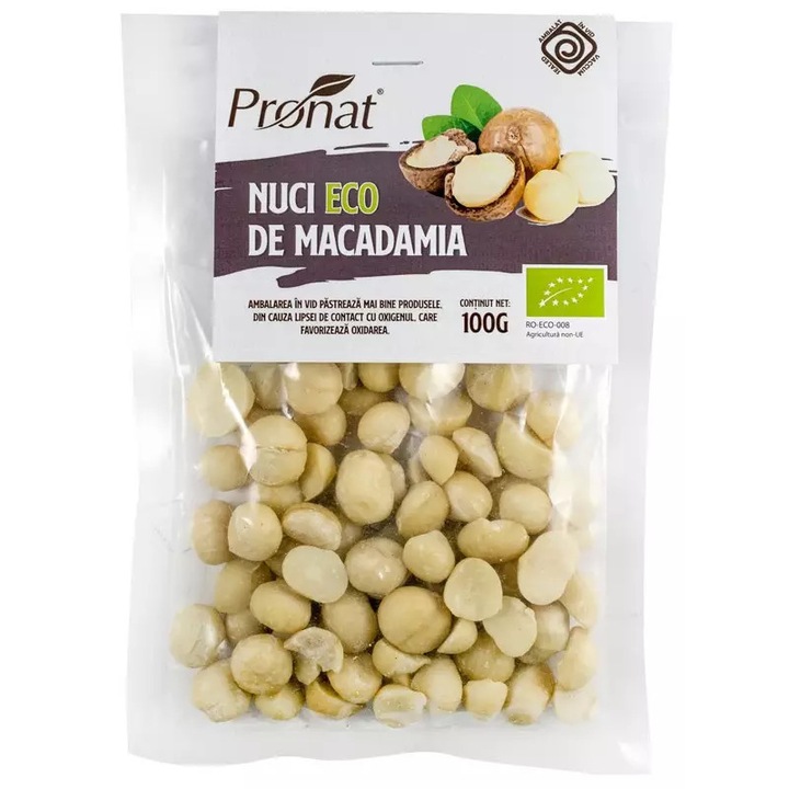 Nuci bio de macadamia crude 100g Pronat
