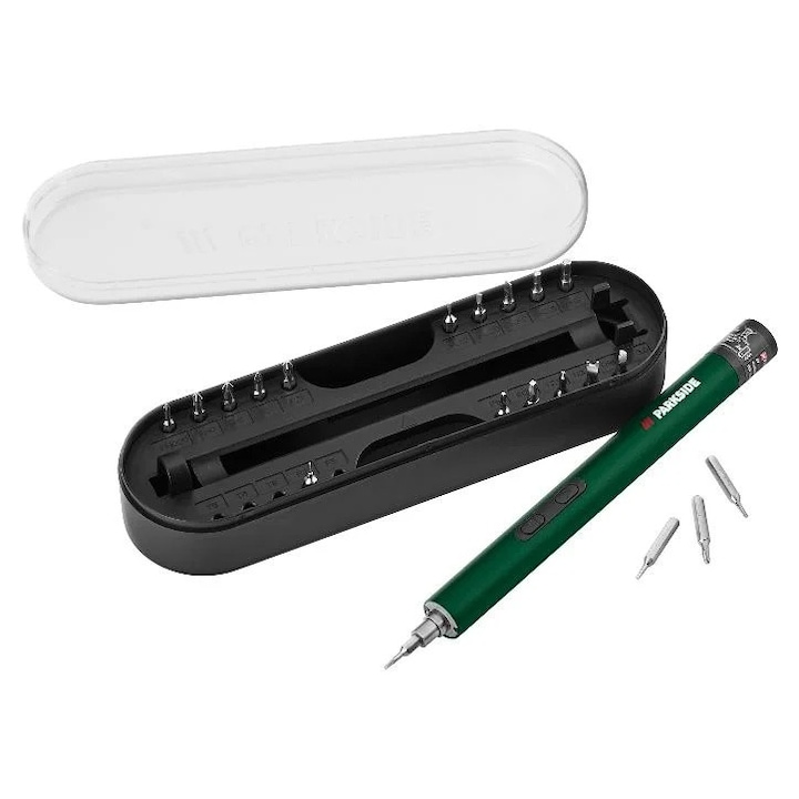 Parkside finommechanikai csavarhúzó, LED fénnyel, optimális tabletek, telefonok, PC-k stb. javításához. 140 ford./perc, 20 bit, mindegyik 4 mm