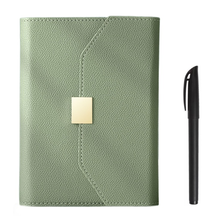 Agenda G&S PRO®, colectia AristoNotes, format A6, Sistem Loose-Leaf tip mapa Binder, coperta din piele verde, 100 de pagini, inchidere magnetica
