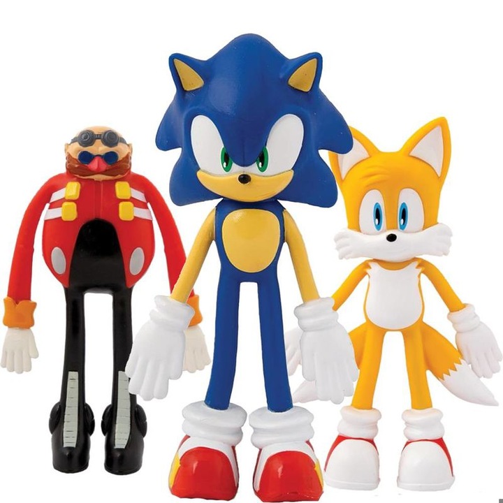 Set 3 Figurine Bend-Ems, Sonic Dr. Eggman Tails, 12CM cu Sticker