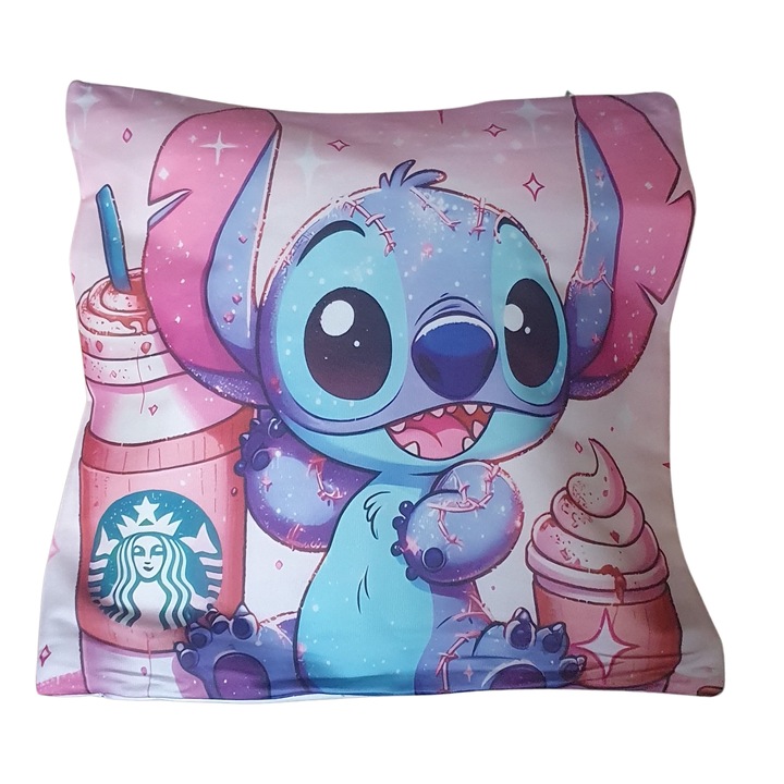 Perna decorativa pentru copii cu imprimeu Stitch, 45x45cm - material moale, pufoasa, ideala pentru camera copii sau cadou