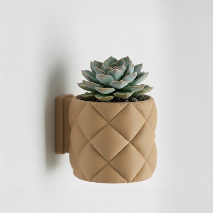 Exkluzív fali virágtartó – Quilted Elegance design, homokkő bézs szín