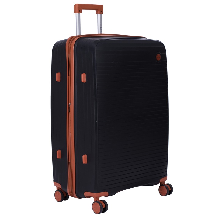 Troler Marime L, 75x49x29cm, 4 roti duble cu rotatie 360°, material Polipropilena special flexibil anti-casabil, Negru/Marou, 166, CASLON ®