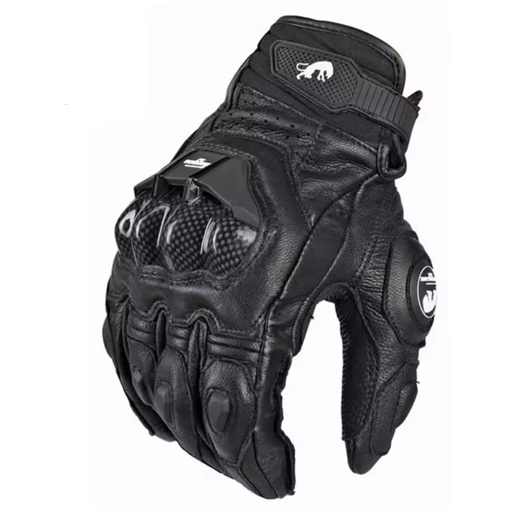 Manusi moto, piele naturala, ventilate, negru, marimea M