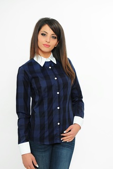 Camasa dama, MARYETT, Fabiana, Marimea M, Bumbac, Carouri, Albastru Camasa dama, MARYETT, Fabiana, Marimea M, Bumbac, Carouri, Albastru