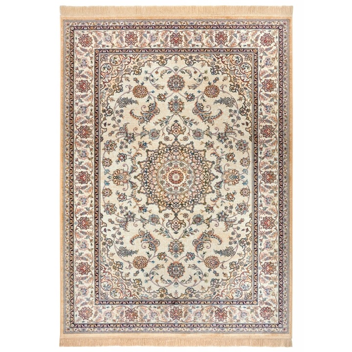Covor Hanse Home EVA, 135x195 cm, crem, oriental, fir scurt, cu franjuri