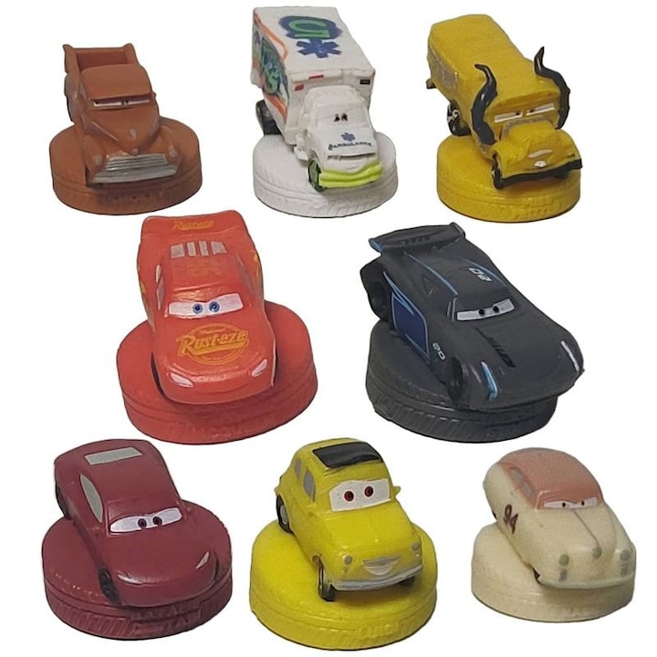 Комплект 8 фигурки Stampeez Cars, Disney Cars 3, V1, Светкавицата Маккуин със стикер