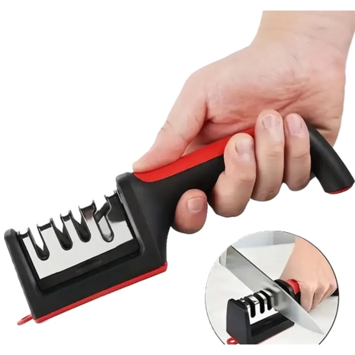 Ascutitoare cutite ULTIMAR, 4 etape, rosu-negru, 21,5x5x5,5cm