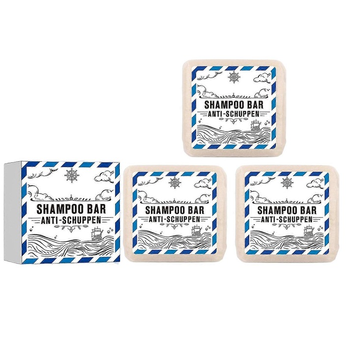 Sampon solid anti-matreata, 3 bucati, pentru toate tipurile de par, parfum natural, dimensiune practica