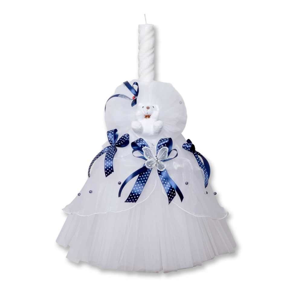 Lumanare cu elemente bleumarin, pentru botez baieti