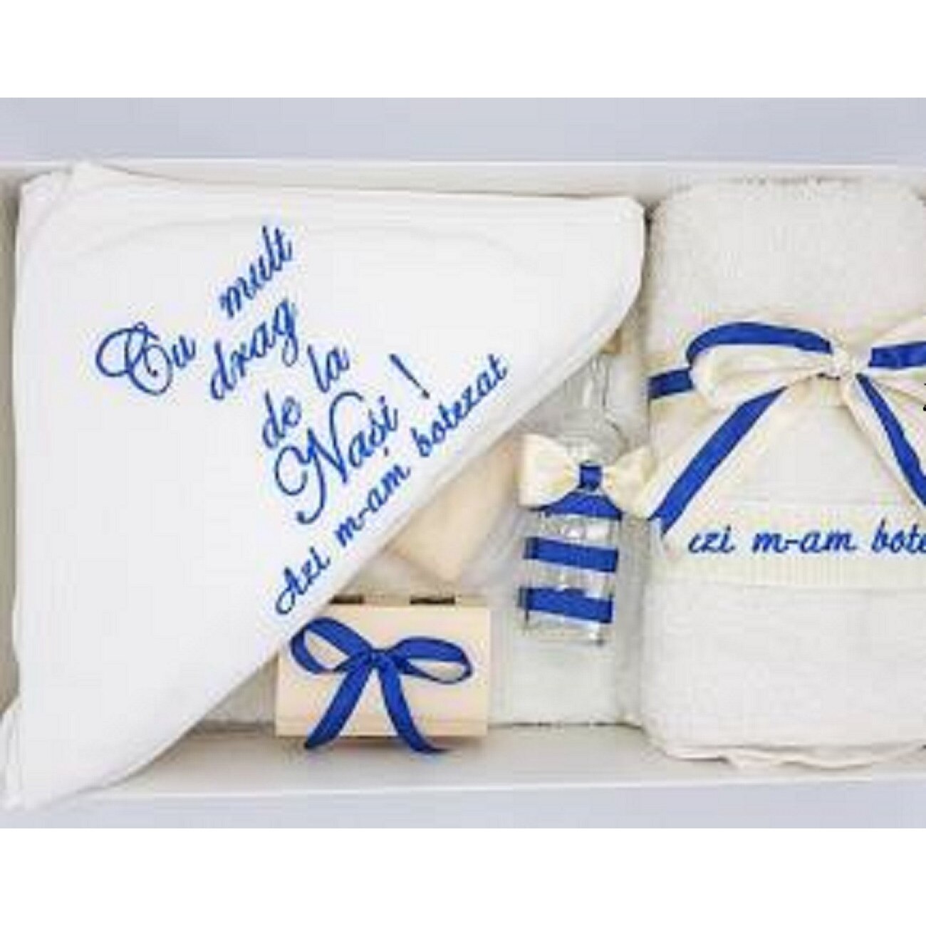 Set trusou botez 6 piese alb-bleu