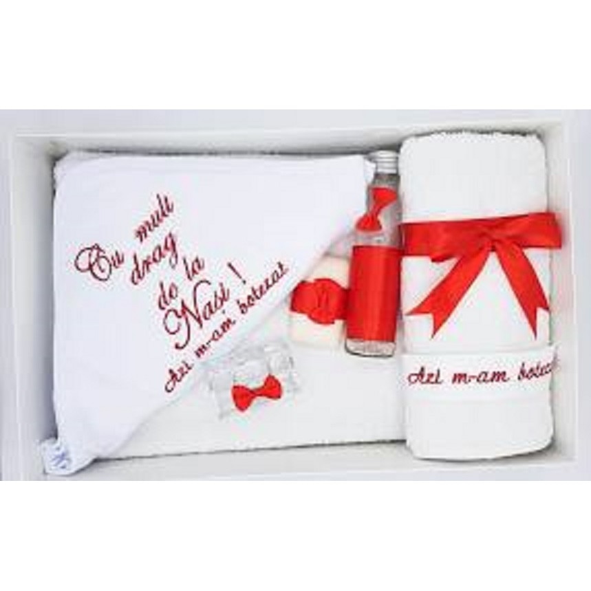 Set trusou pentru botez 6 piese alb-rosu