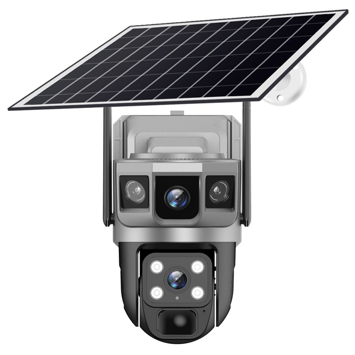 Camera de supraveghere cu Panou Solar, OEM VTS02-G-EU, PTZ, 3MP, V380 Pro, lentila dubla, viziune nocturna, IP66
