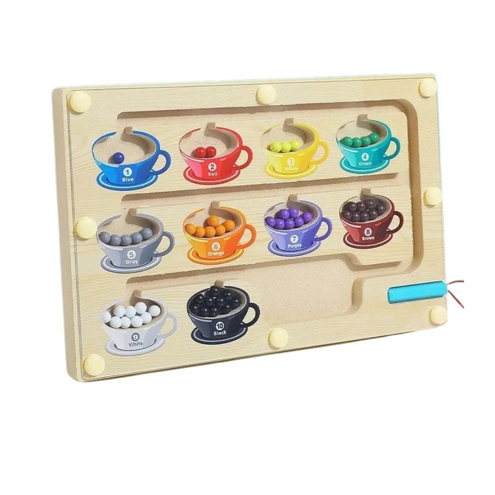Дървена дъска, Магнитна, С цветни топчета, Образователна игра