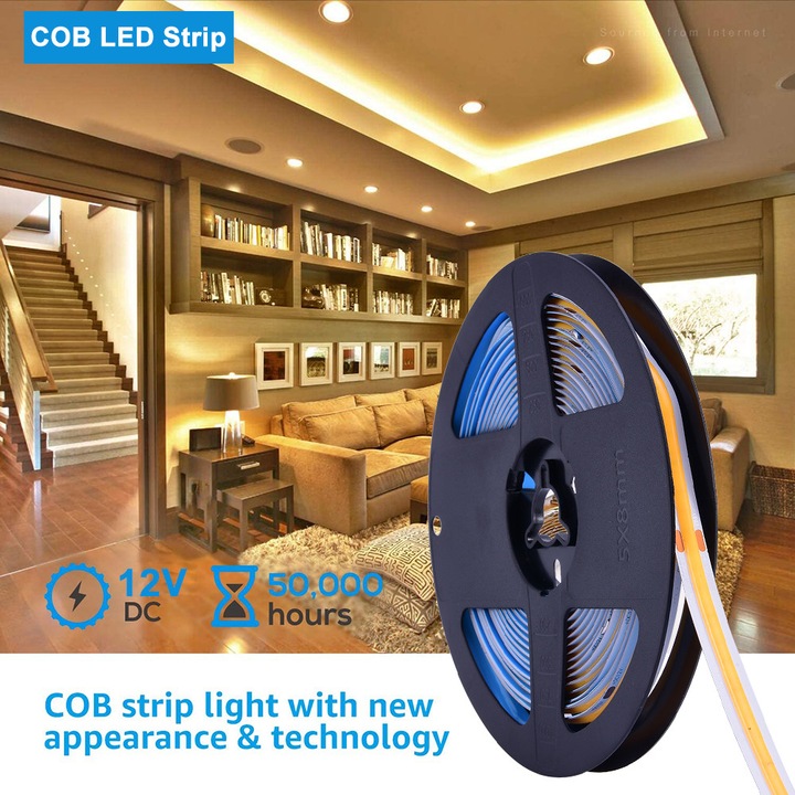 Banda LED, 12V COB, 224LEDs/m, 2m, verde