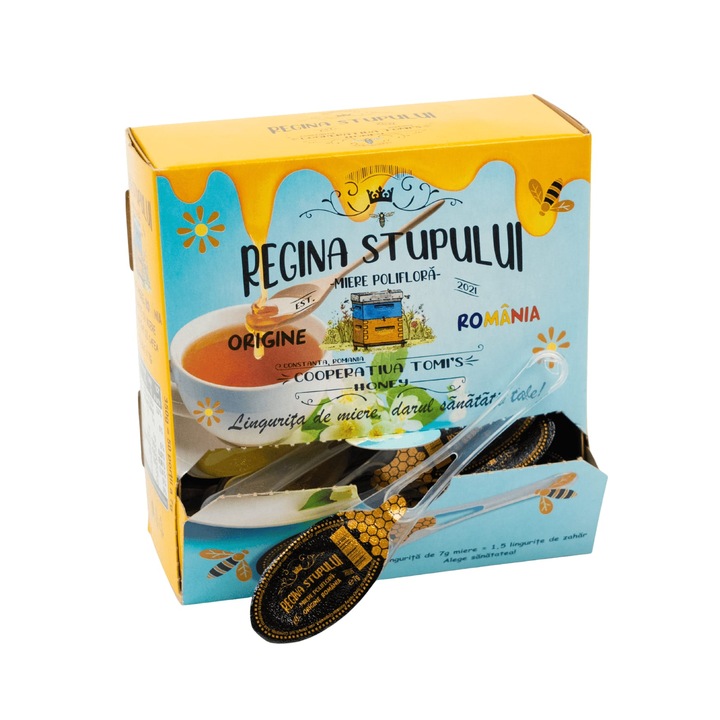 Regina Stupului-Miere poliflora pentru cafea si ceai, 50 buc x 7 g, Produs 100% origine Romania