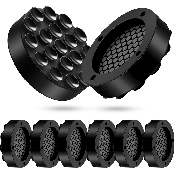 Set 8 Picioruse Antivibratii, Antivibratii/Antiderapant, Cauciuc, cu ventuze, Uscator de Rufe, Frigider, Mobilier, OUYLAF, negru