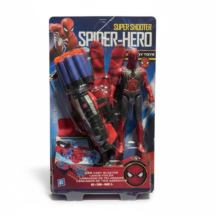 Super Shooter Spider-Hero készlet - figura, kilövő, 6 puha nyílvessző, többszínű, 5+ év