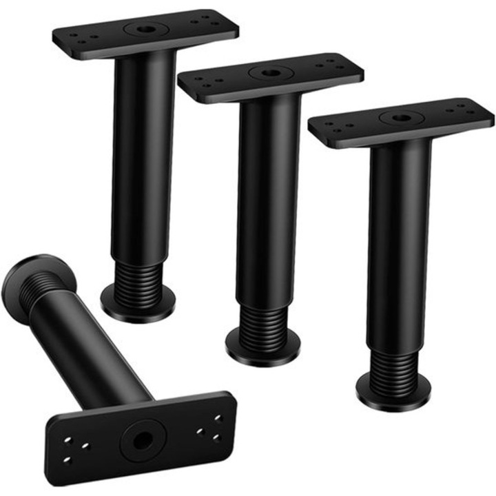 Picioare de mobilier ajustabile, set de 4, 15-25 cm, metal, negru