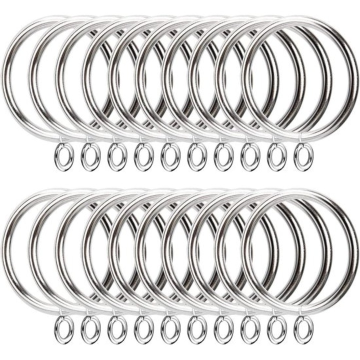 Set 50 inele metalice pentru perdele, 3.8cm diametru, finisaj nichel periat, pentru diverse tipuri de perdele