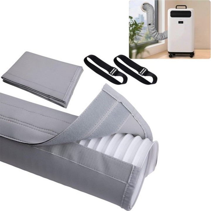 Masca de ventilatie pentru furtun de aer conditionat, 150 cm, gri, set de accesorii