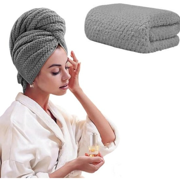 Prosoape, 1 set, prosoape pentru par lung, absorbante, gri, 100x60cm