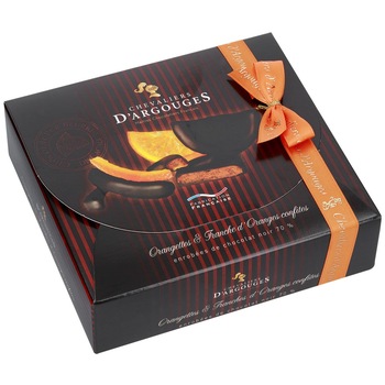 Set cadou Portocala confiata si invelita cu ciocolata neagra 70%, Chevaliers d'Argouges, 170g Set cadou Portocala confiata si invelita cu ciocolata neagra 70%, Chevaliers d'Argouges, 170g