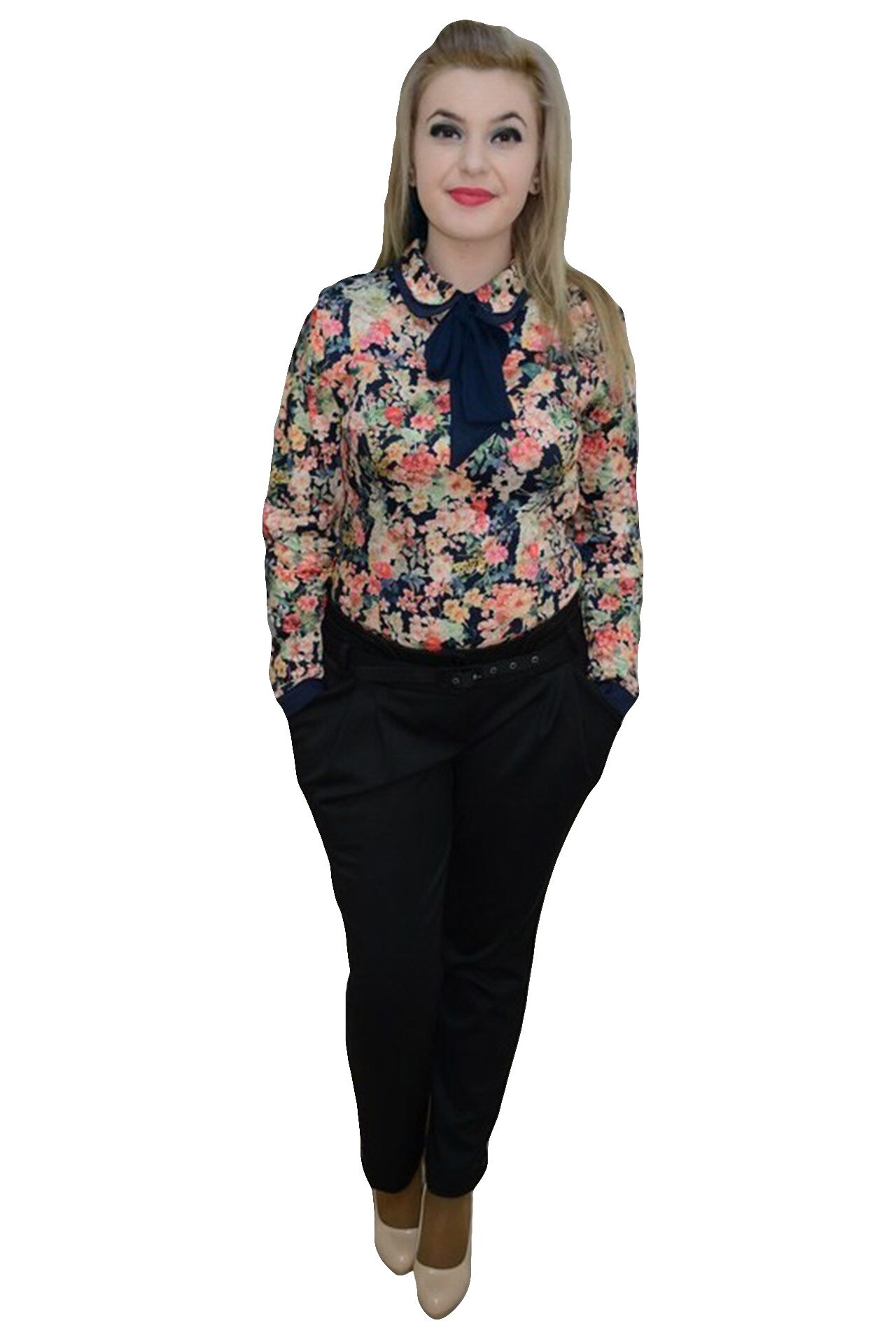 Pantaloni cu buzunare laterale, fermoar chic , D&J Exclusive, Negru