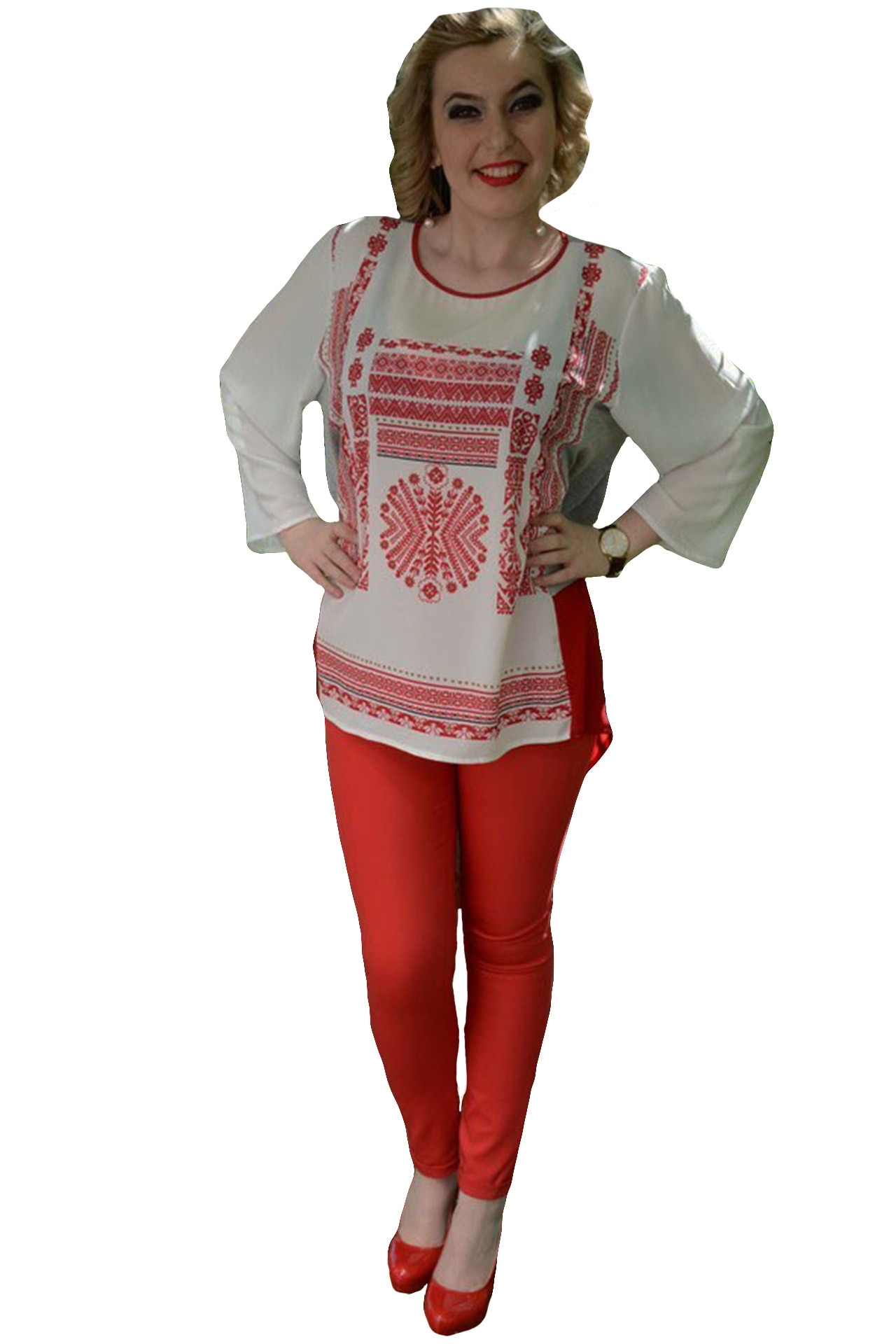 Pantaloni casual, talie medie, curea fashion si subtire,D&J Exclusive, Rosu