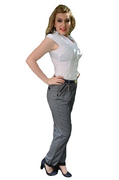 Pantaloni moderni cu design de buline in tesatura,masura mare,D&J Exclusive, Gri Pantaloni moderni cu design de buline in tesatura,masura mare,D&J Exclusive, Gri