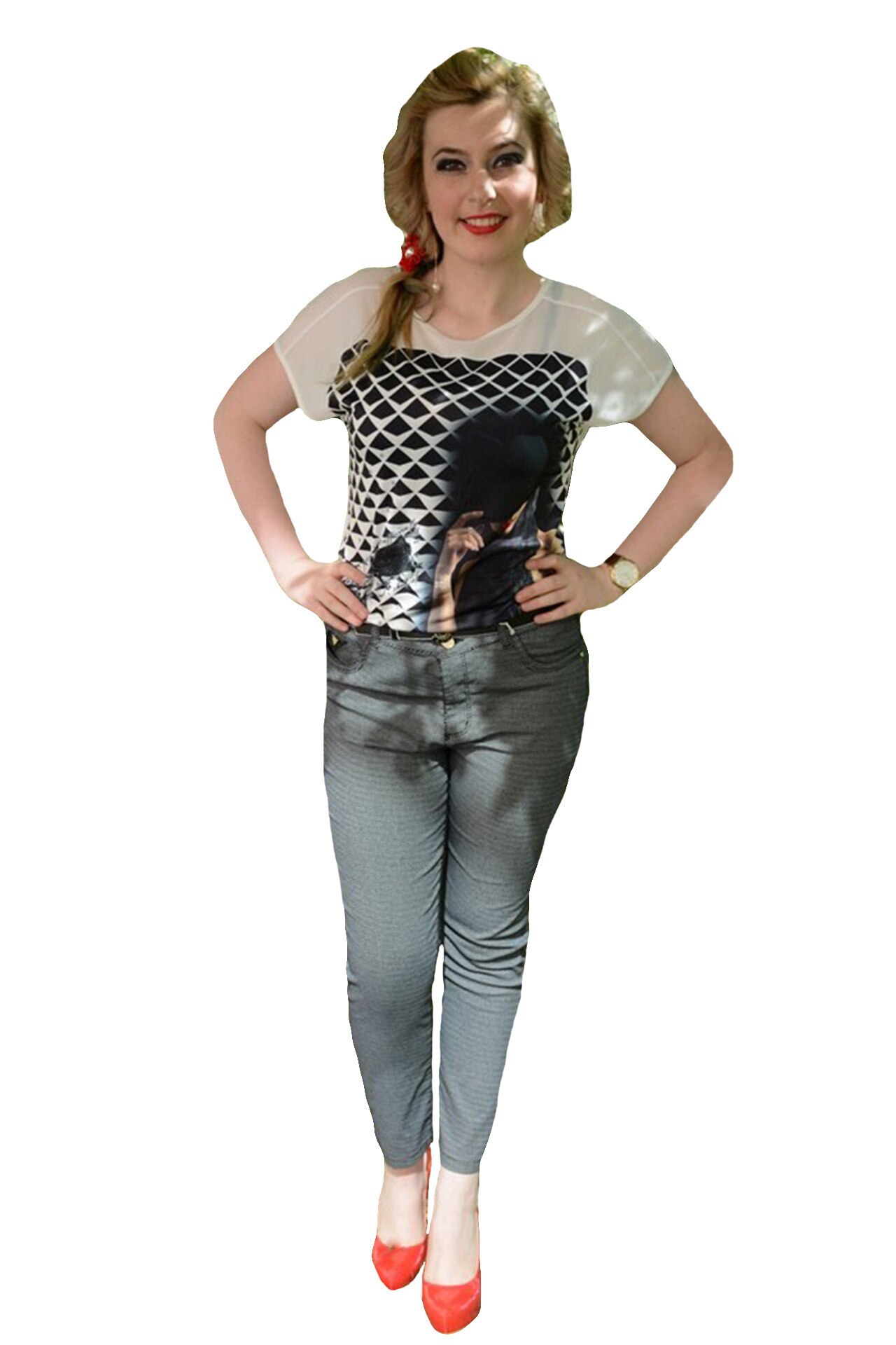 Pantaloni din material de calitate, model lung, masura mare,D&j Exclusive, Gri