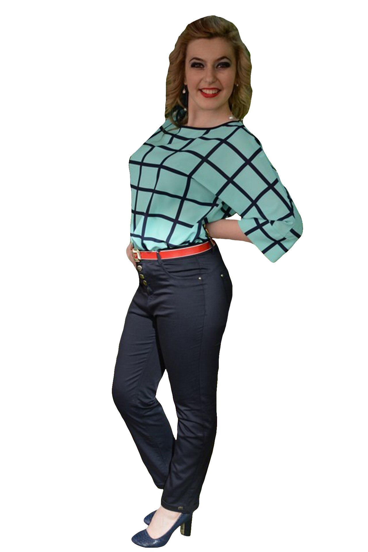Pantaloni casual, model lung pentru vara , D&J Exclusive, Albastru marin