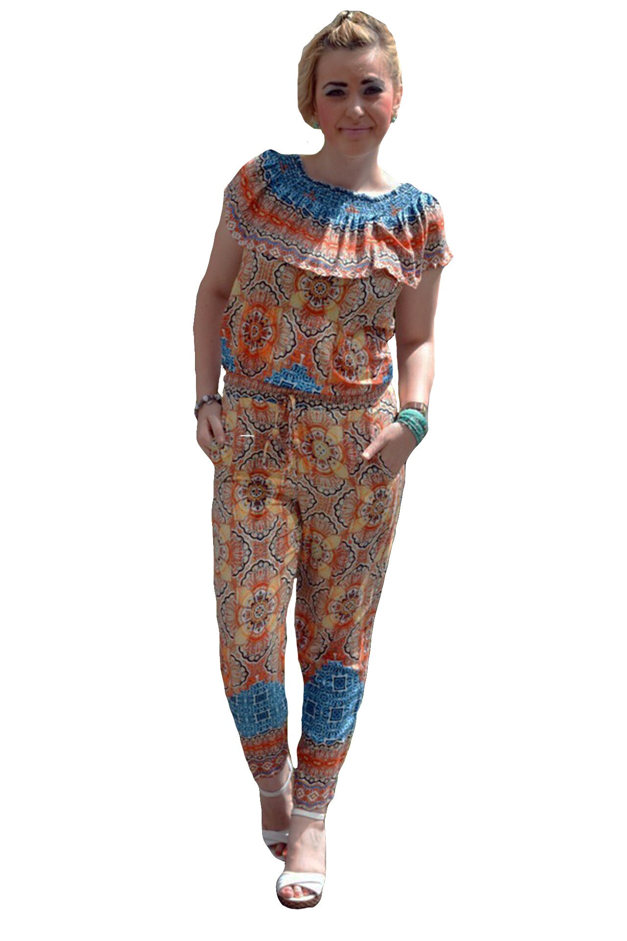 Salopeta moderna, cu elastic la decolteu si in talie , D&J Exclusive, Multicolor